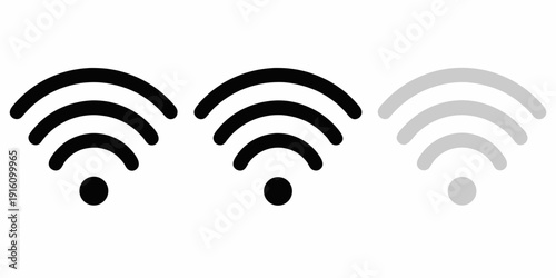 Three wifi signal strength icons in varying shades of gray