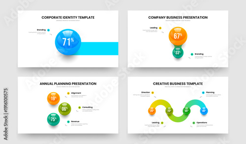 Professional Overview 1 2 3 4 Option Diagram Slideshow Layout Set. Advertising Forecast One Two Three Four Element Graph Presentation Design Vector Illustration Collection.