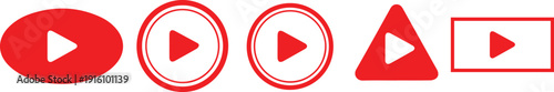 Red play button icons in various shapes and sizes
