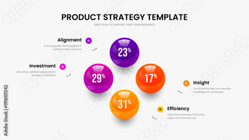 Enterprise Overview 4 Option Chart Slideshow Template. Advertising Plan Four Element Graph Frame Layout. Sales Briefing Slide Design Vector Illustration.
