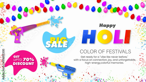 Vector illustration of Holi banner for sale and promotion for Festival of Colors celebration with message exclusive holi sale.