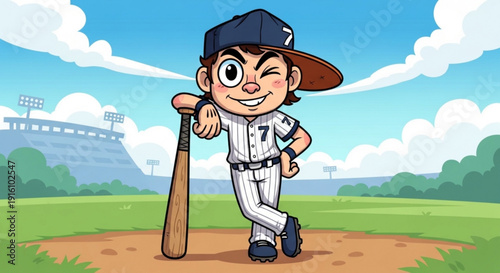 Cartoon Baseball Player Ready to Hit Ball on Field during Daytime