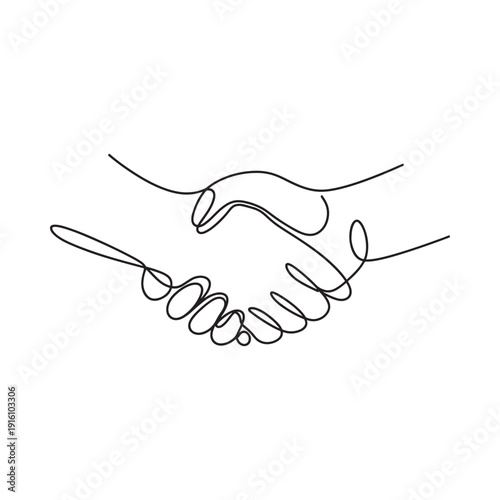 A continuous line drawing depicting two hands in a handshake