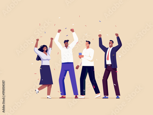 Celebrating success a group of people cheerfully raising their arms in triumph