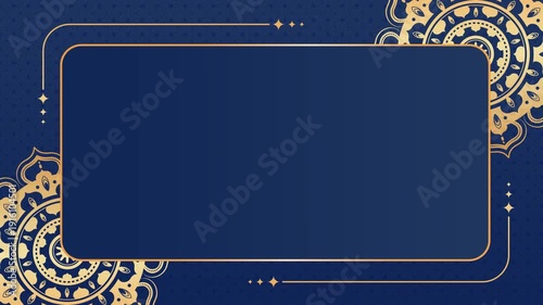 Modern Islamic mandala background with navy blue and gold color palette, clean ornamental composition, and refined geometric details