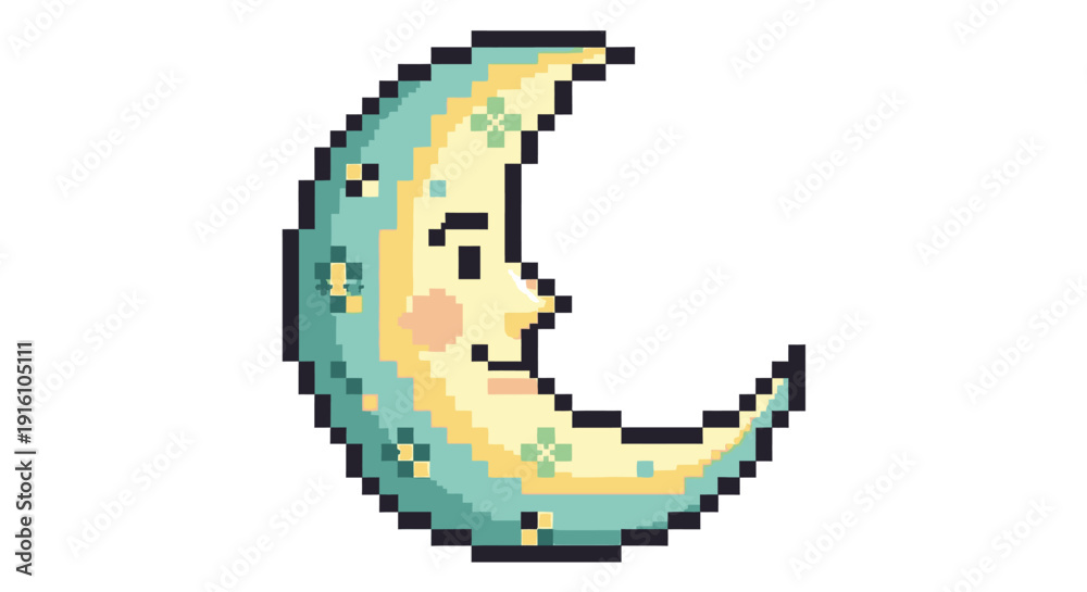 Obraz premium Smiling Crescent Moon Icon.
