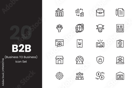 B2B icon set featuring linear symbols for corporate trade