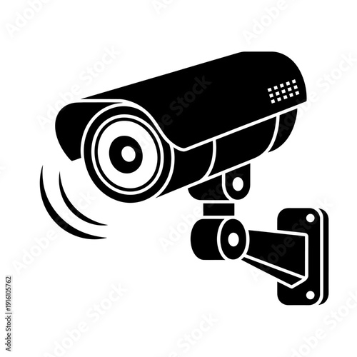 Security camera icon with motion lines on white background  surveillance symbol