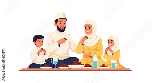 Muslim Family Breaking Fast.