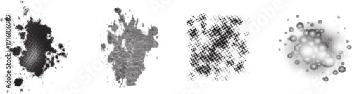 Set of black and white ink splashes and blots arranged in detailed vector style resembling a map of Europe and the United Kingdom including England, Scotland, Wales, and Ireland