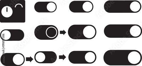 Toggle switch icons in black and white colors
