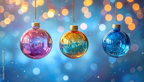 Festive Christmas Ornaments Hanging Against a Bokeh Background Holiday Season Decorations for Stock Photography.