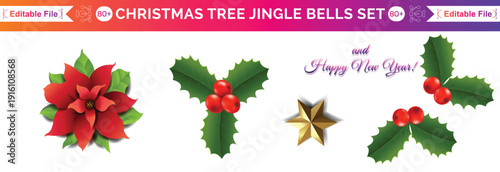 Christmas decorations with fir tree golden jingle bells