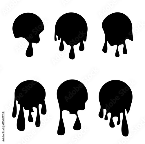 set of black silhouettes of drops