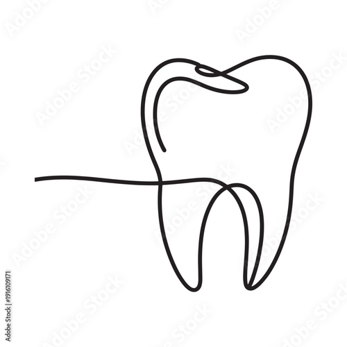 Simple one line illustration of a human molar tooth in black and white