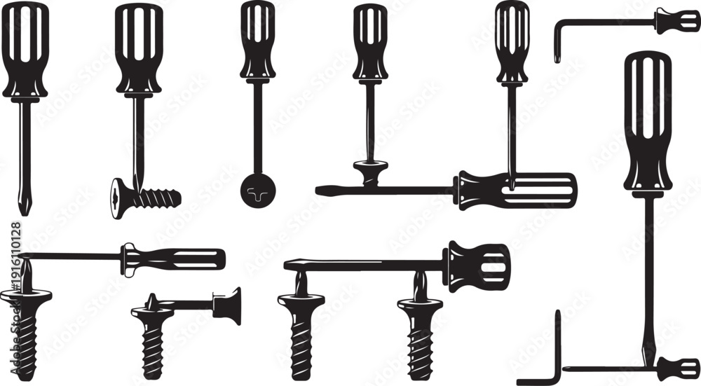 Fototapeta premium Various types of screws and screwdrivers on display