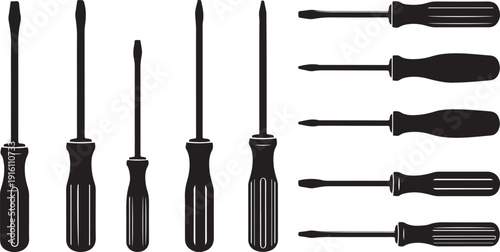 Collection of various screwdrivers on white background illustration set
