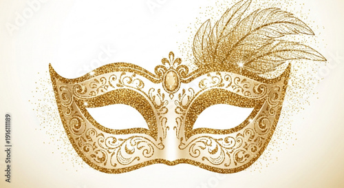 Golden masquerade ball mask with feather decoration elegant venetian carnival costume accessory