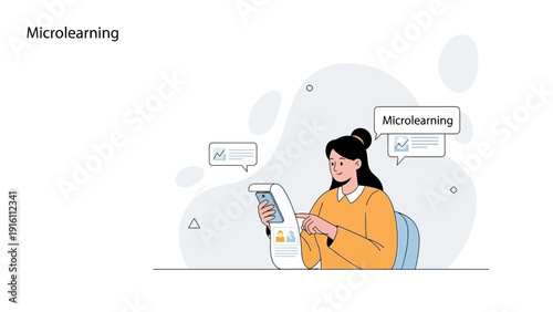 Woman learning microlearning on phone, modern education concept