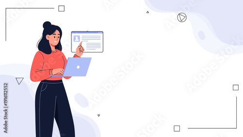 Woman using laptop for online profile creation or job application