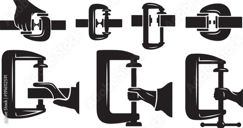 Black and white illustrations of door handles and locks