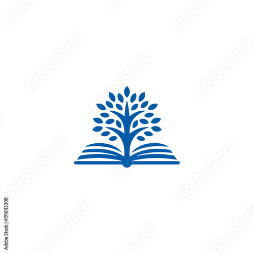 Elegant tree growing from open book symbolizing knowledge and growth