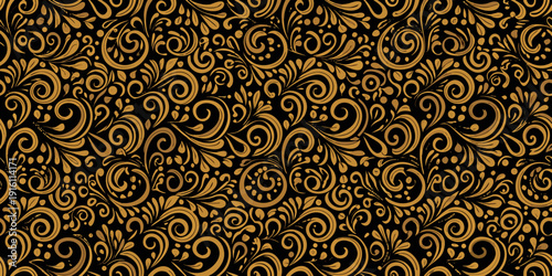 Elegant gold floral pattern on a black background a seamless design element