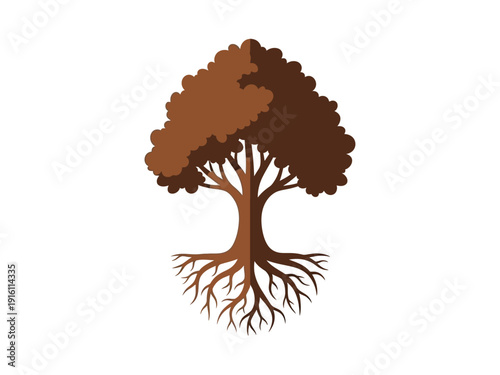Stylized Tree with Visible Roots and Brown Foliage.