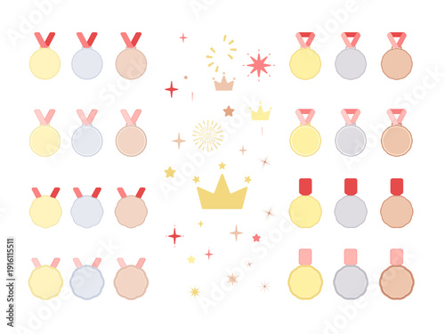Pastel Flat Medal and Badge Set with Reward UI Decoration Elements