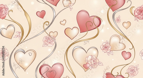 A beautiful vector graphic illustration of hearts and flowers in a romantic design