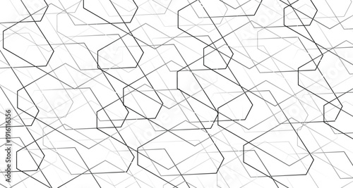 Abstract geometric pattern with overlapping lines and polygons on a white background