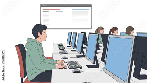 Students in computer lab engaged in learning and technology