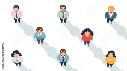Isometric group of diverse business people with shadows on white background