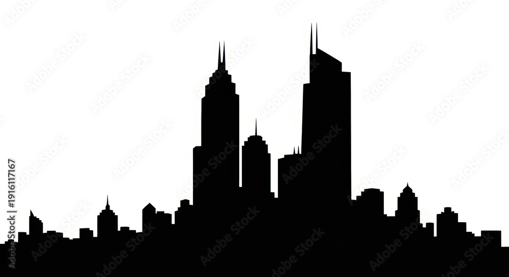 Naklejka premium Modern City Skyline Silhouette at Dusk