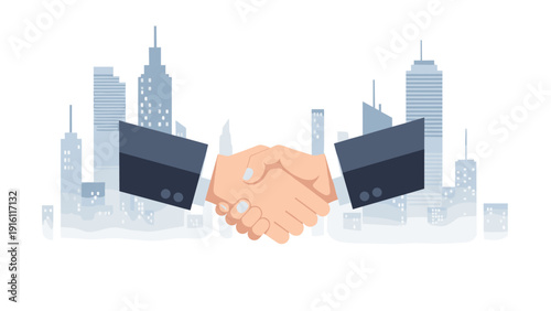 Business handshake in urban skyline setting - professional cooperation and partnership
