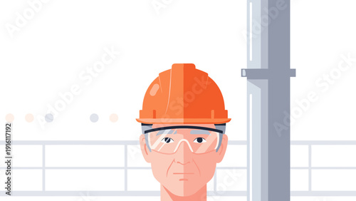 Construction worker in safety gear on industrial site