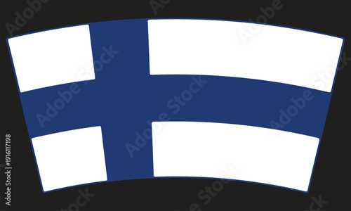 Curved finnish flag icon or symbol with blue cross on white background