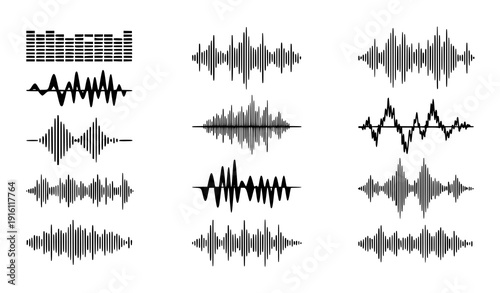 Title
Voice recording and equalizer sound wave vector collection with music and audio signal waveforms