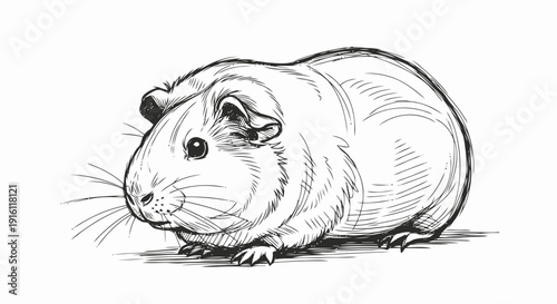 Detailed black and white guinea pig illustration.