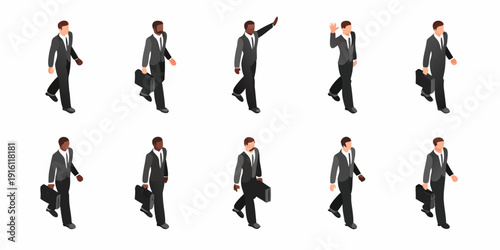 Photos Isometric illustration of diverse businessmen walking with briefcases in various