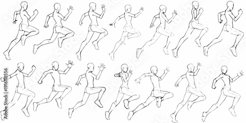 Dynamic figure drawing poses a collection of running and action sketches