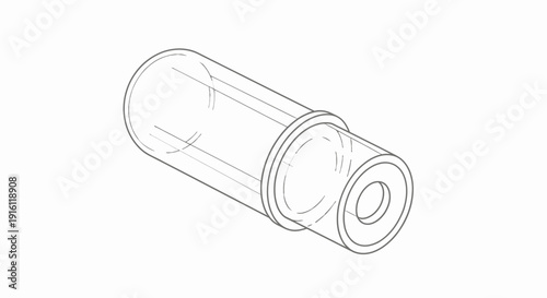 Clear Plastic Tube Connector with Flange, Technical Drawing, Isolated on White