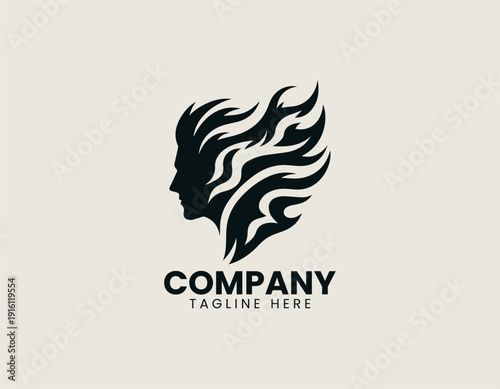 stylized shadow man formed by flowing flame shapes black vector logo illustration