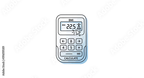 Calculator showing BMI 22.5 with cursor clicking calculate button