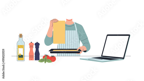 Culinary preparation and online cooking class in minimalist style