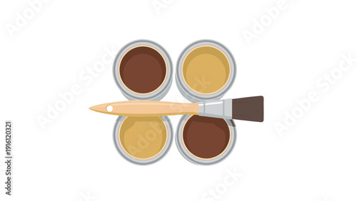Flat design paint cans and brush on white background