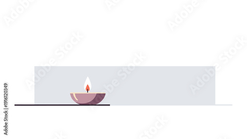 Minimalist flat design candle with flickering flame on simple background