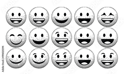 Comic Style Emotional Emoji Faces Collection with Halftone Effect
