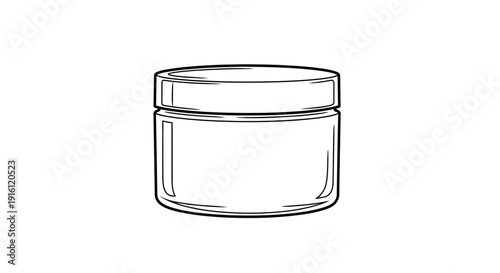 Blank cosmetic jar, cream container, empty skincare packaging, isolated on white background, line art illustration