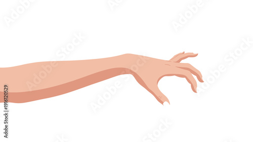 Realistic human arm reaching out on white background